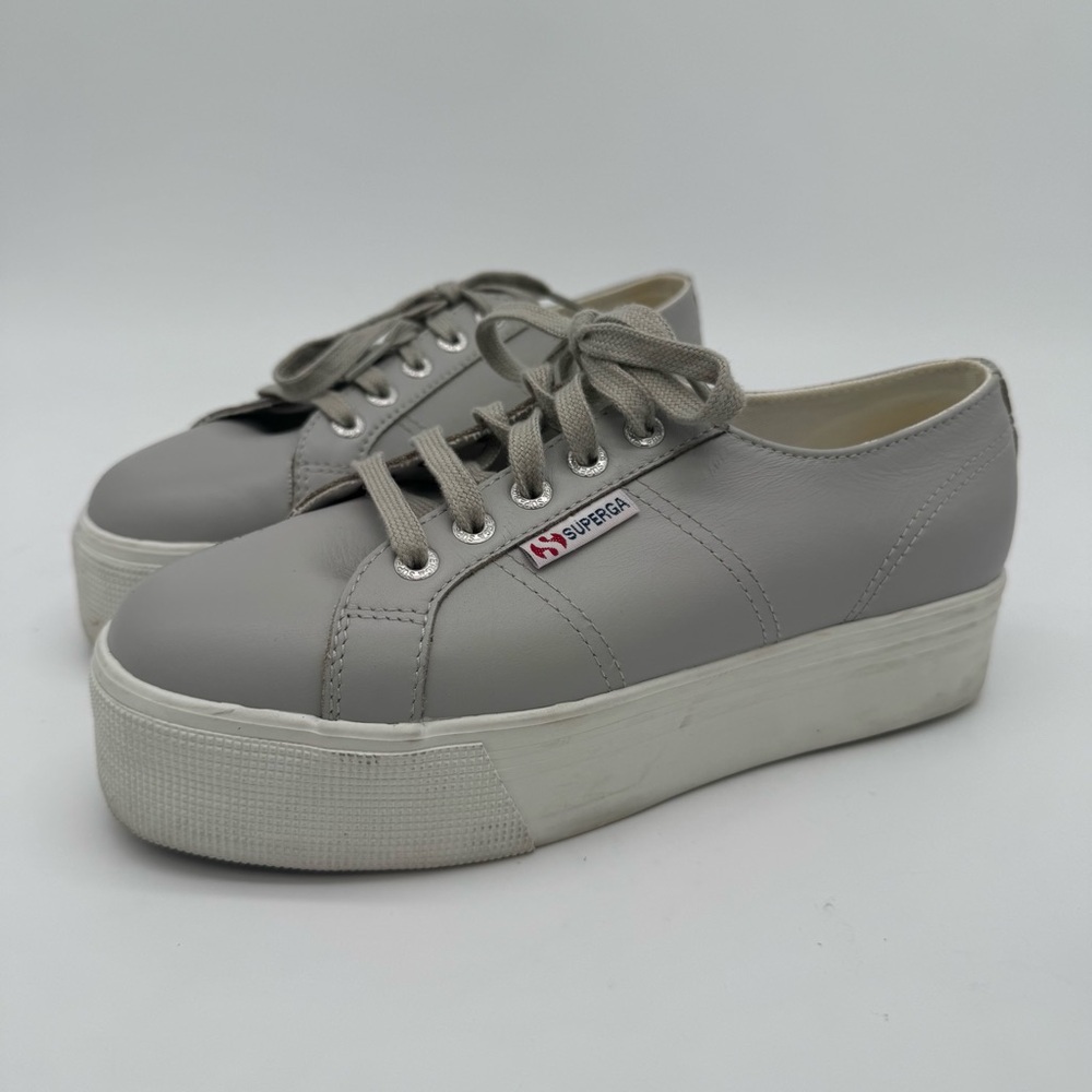 Superga Gray Leather Platform Sneaker Size 7